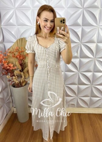 Vestido Bella Em Vichy - Nude - Milla Chic