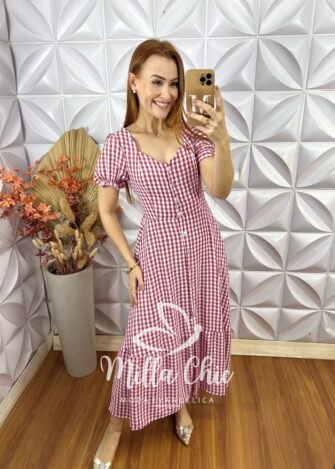 Vestido Bella Em Vichy - Rosa - Milla Chic
