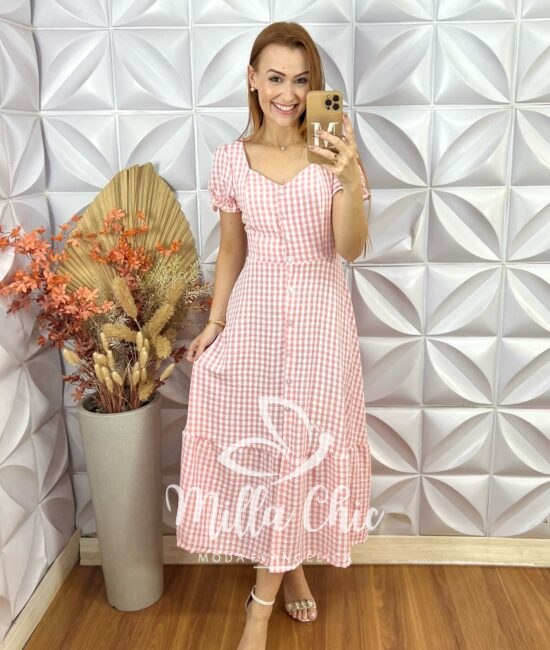 Vestido Bella Em Vichy - Rosa - Milla Chic