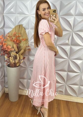 Vestido Bella Em Vichy - Rosa - Milla Chic