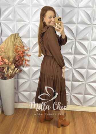 Milla Chic - millachic com br vestido bernadete em viscolinho marrom 1 Vestido Bernadete Em Viscolinho - Marrom - Milla Chic