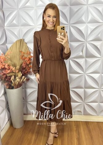 Vestido Bernadete Em Viscolinho - Marrom - Milla Chic