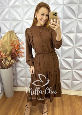 Milla Chic - millachic com br vestido bernadete em viscolinho marrom 3 Vestido Bernadete Em Viscolinho - Marrom - Milla Chic