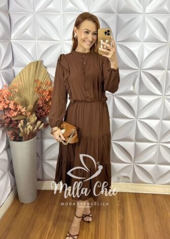 Vestido Bernadete Em Viscolinho - Marrom - Milla Chic