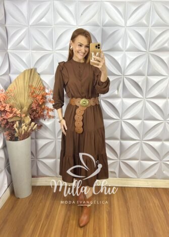Milla Chic - millachic com br vestido bernadete em viscolinho marrom 4 Vestido Bernadete Em Viscolinho - Marrom - Milla Chic