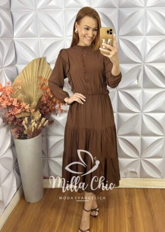 Milla Chic - millachic com br vestido bernadete em viscolinho marrom 5 Vestido Bernadete Em Viscolinho - Marrom - Milla Chic
