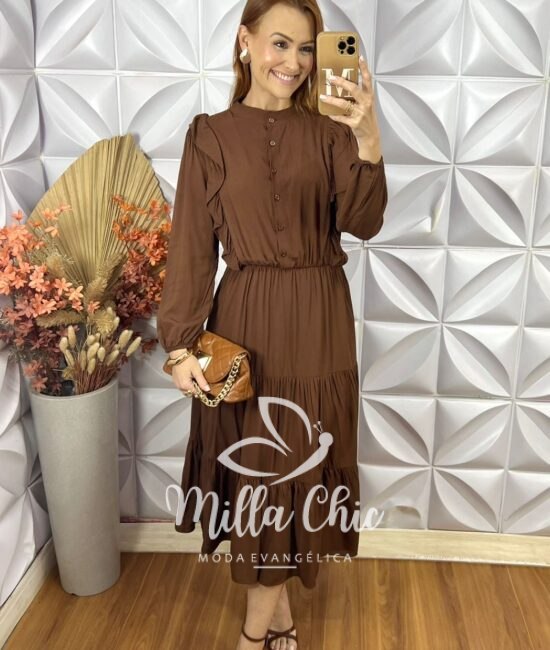 Vestido Bernadete Em Viscolinho - Marrom - Milla Chic