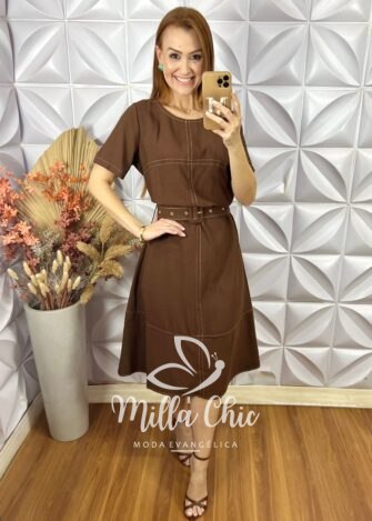 Vestido Celina Em Alfaiataria Marrant - Marrom - Milla Chic