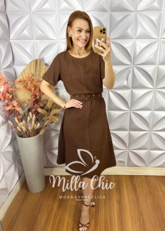 Vestido Celina Em Alfaiataria Marrant - Marrom - Milla Chic
