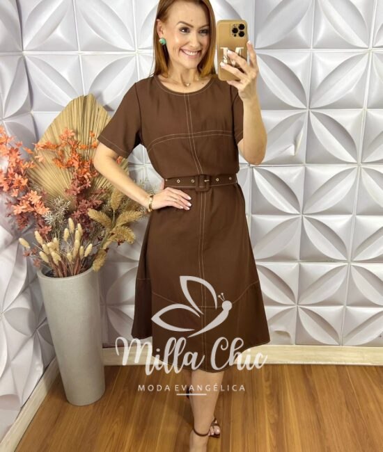 Vestido Celina Em Alfaiataria Marrant - Marrom - Milla Chic