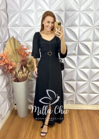 Vestido Celina Em Alfaiataria Marrant - Preto - Milla Chic
