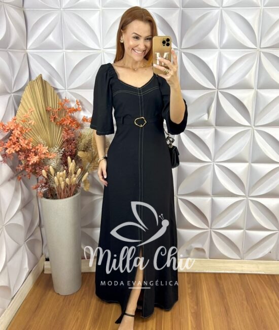 Vestido Celina Em Alfaiataria Marrant - Preto - Milla Chic
