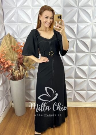 Vestido Celina Em Alfaiataria Marrant - Preto - Milla Chic