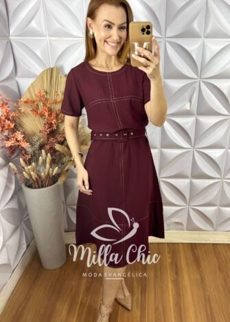 Vestido Celina Em Alfaiataria Marrant - Marsala - Milla Chic