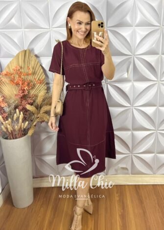 Vestido Celina Em Alfaiataria Marrant - Marsala - Milla Chic