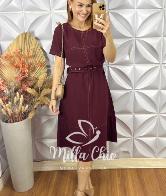 Vestido Celina Em Alfaiataria Marrant - Marsala - Milla Chic