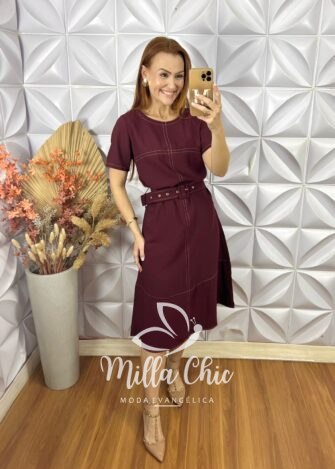 Vestido Celina Em Alfaiataria Marrant - Marsala - Milla Chic