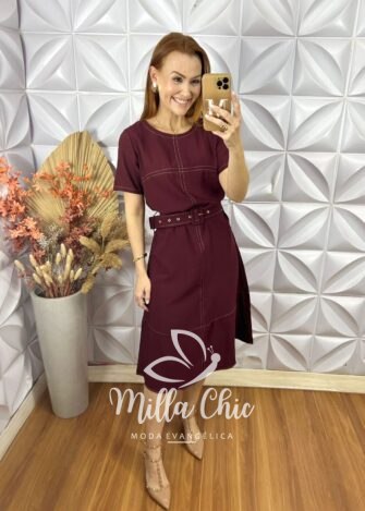 Vestido Celina Em Alfaiataria Marrant - Marsala - Milla Chic