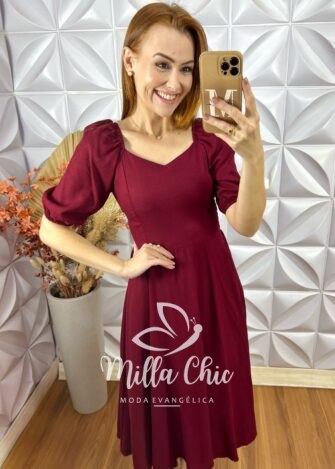 Vestido Celine Em Linho - Vinho - Milla Chic