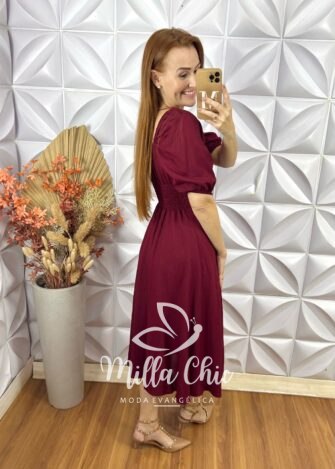 Vestido Celine Em Linho - Vinho - Milla Chic