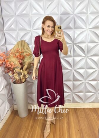 Vestido Celine Em Linho - Vinho - Milla Chic