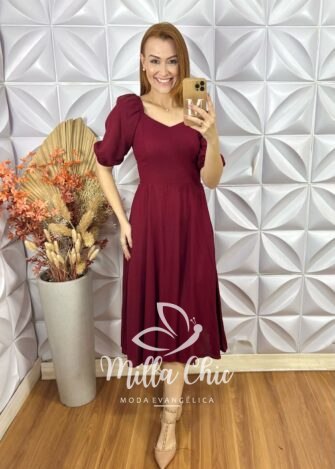 Vestido Celine Em Linho - Vinho - Milla Chic