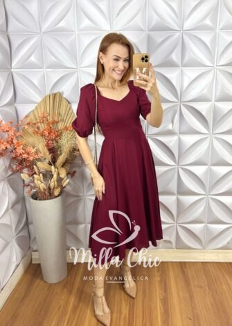 Vestido Celine Em Linho - Vinho - Milla Chic