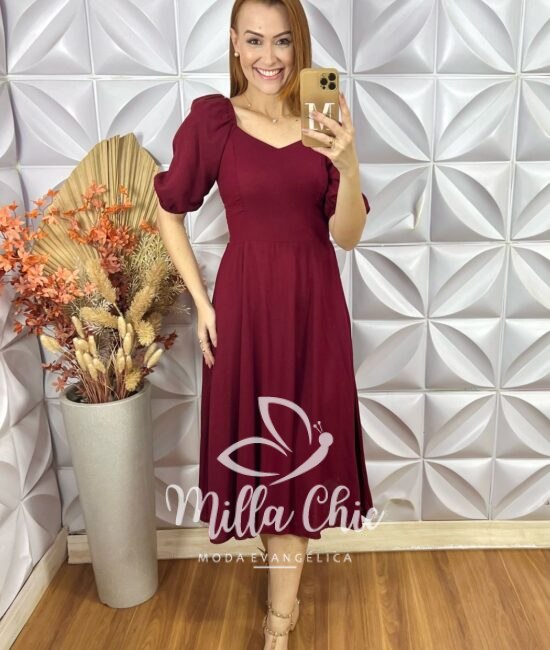 Vestido Celine Em Linho - Vinho - Milla Chic