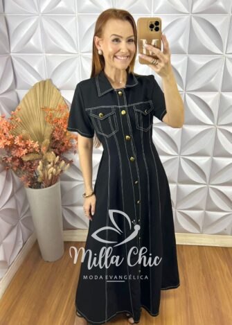 Vestido Chemise Paula - Preto - Milla Chic