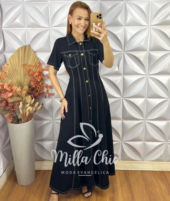 Vestido Chemise Paula - Preto - Milla Chic