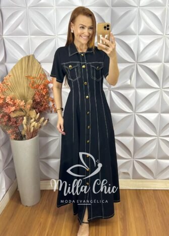 Milla Chic - millachic com br vestido chemise paula preto 8 Vestido Chemise Paula - Preto - Milla Chic
