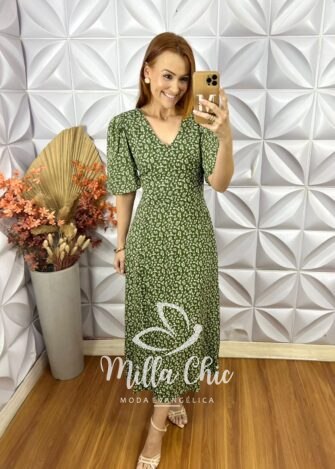Vestido Clarice Em Viscolinho - Verde - Milla Chic