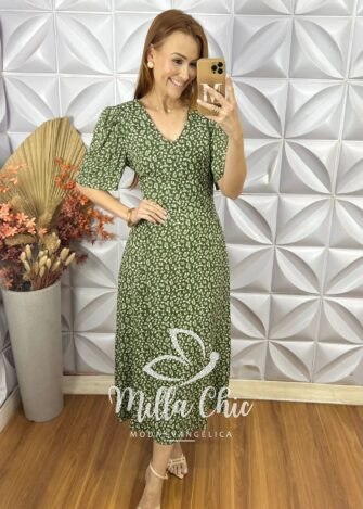 Vestido Clarice Em Viscolinho - Verde - Milla Chic