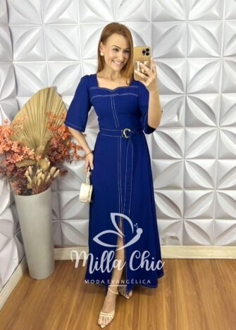 Vestido Clebia Em Alfaiataria Marrant - Azul - Milla Chic