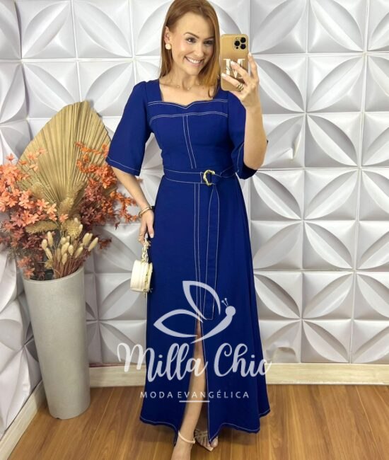 Vestido Clebia Em Alfaiataria Marrant - Azul - Milla Chic