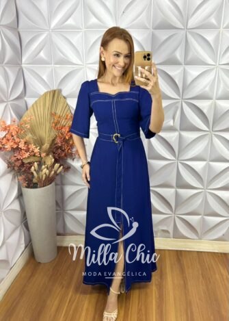 Vestido Clebia Em Alfaiataria Marrant - Azul - Milla Chic