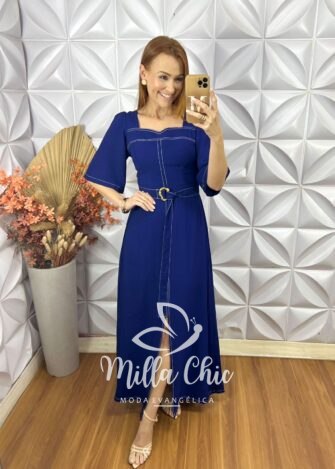 Milla Chic - millachic com br vestido clebia em alfaiataria marrant azul 4 Vestido Clebia Em Alfaiataria Marrant - Azul - Milla Chic