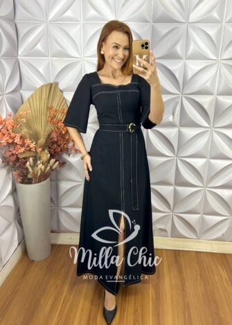 Vestido Clebia Em Alfaiataria Marrant - Preto - Milla Chic