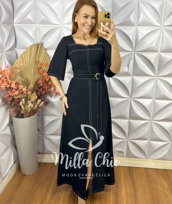 Vestido Clebia Em Alfaiataria Marrant - Preto - Milla Chic