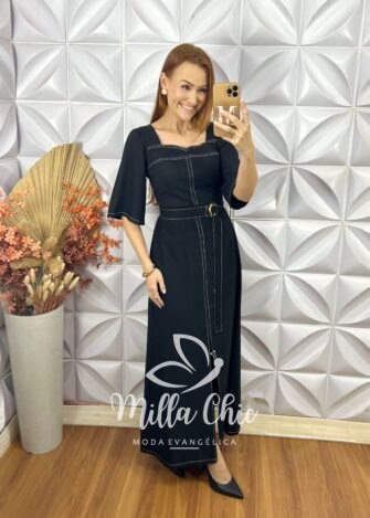 Milla Chic - millachic com br vestido clebia em alfaiataria marrant preto 2 Vestido Clebia Em Alfaiataria Marrant - Preto - Milla Chic