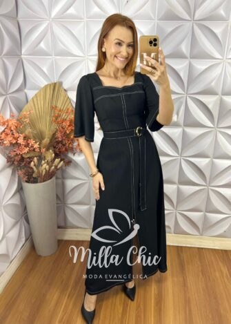 Milla Chic - millachic com br vestido clebia em alfaiataria marrant preto Vestido Clebia Em Alfaiataria Marrant - Preto - Milla Chic