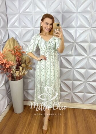 Vestido Juliana Em Viscolinho - Bege - Milla Chic