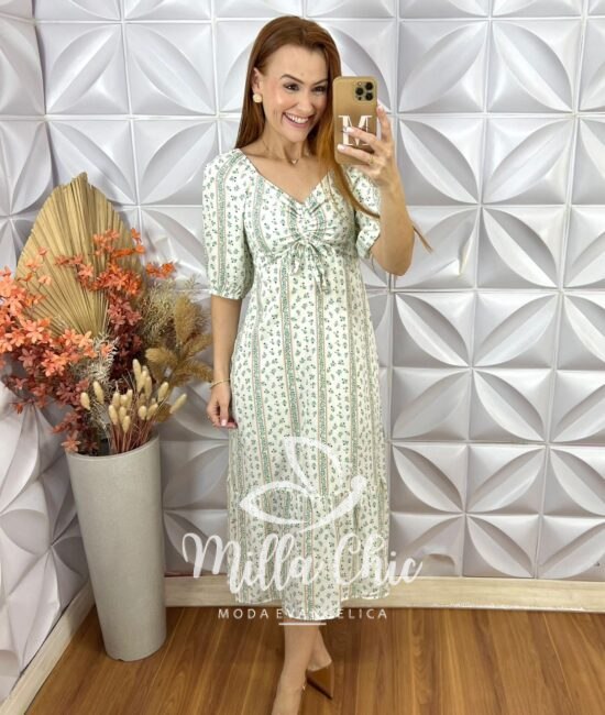 Vestido Juliana Em Viscolinho - Bege - Milla Chic