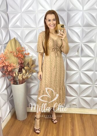 Milla Chic - millachic com br vestido dalva em viscolinho bege 7 Vestido Juliana Em Viscolinho - Bege - Milla Chic