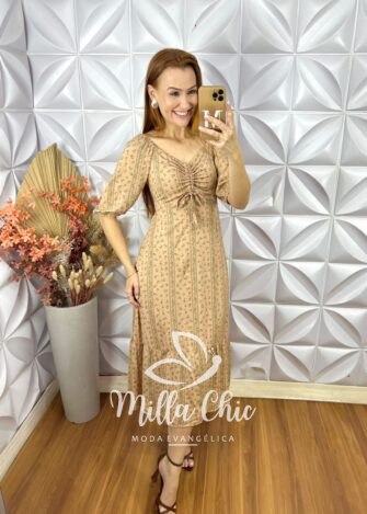 Milla Chic - millachic com br vestido dalva em viscolinho bege 8 Vestido Juliana Em Viscolinho - Bege - Milla Chic