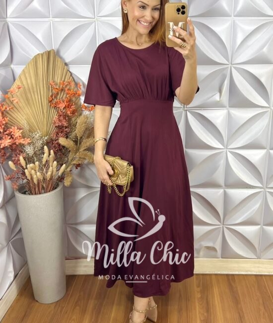 Vestido Dulce Em Sarja Com Elastano - Marsala - Milla Chic