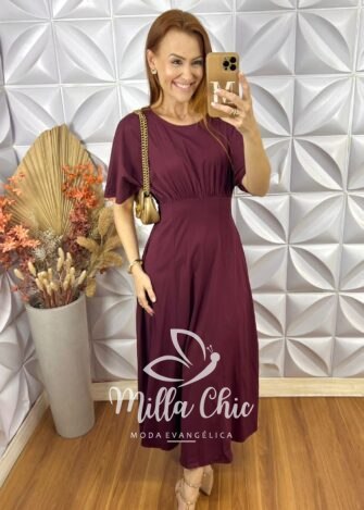 Vestido Dulce Em Sarja Com Elastano - Marsala - Milla Chic