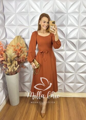 Vestido Geórgia Manga Longa - Marrom - Milla Chic