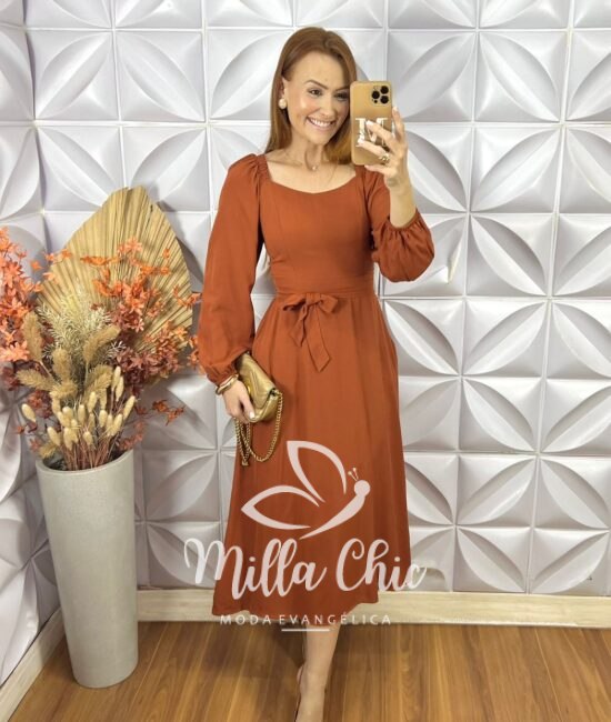 Vestido Geórgia Manga Longa - Marrom - Milla Chic