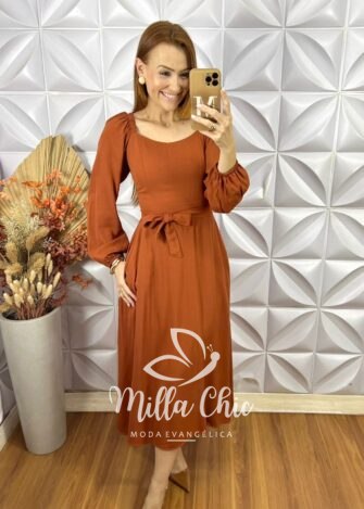 Vestido Geórgia Manga Longa - Marrom - Milla Chic